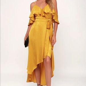 Lulus Layla Yellow Off-The-Shoulder Wrap Dress NWT